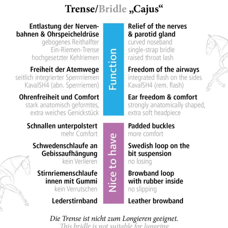 Trense "Cajus" eng.-komb. mit Lederstirnband